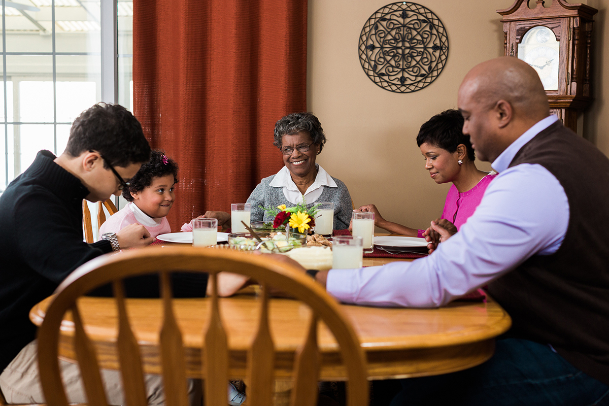 Family sitting around a table