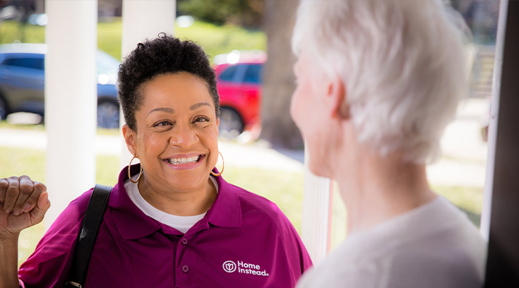 Caregiver arriving at senior’s home